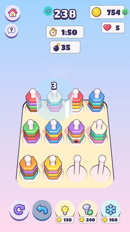 Game screen: Nut Sort