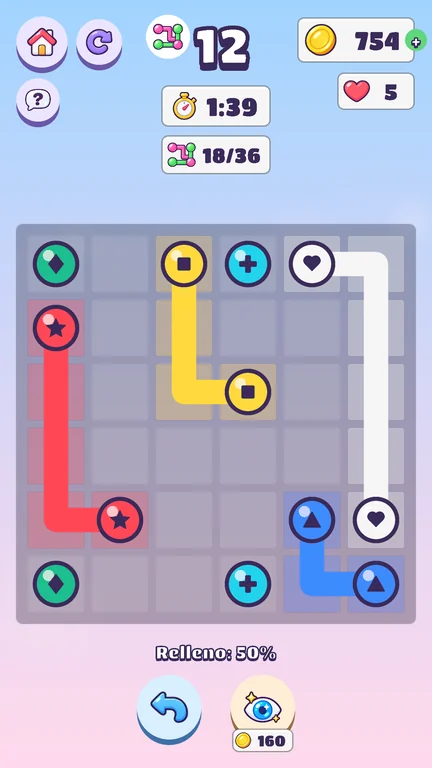 Pantalla del juego: Unir colores