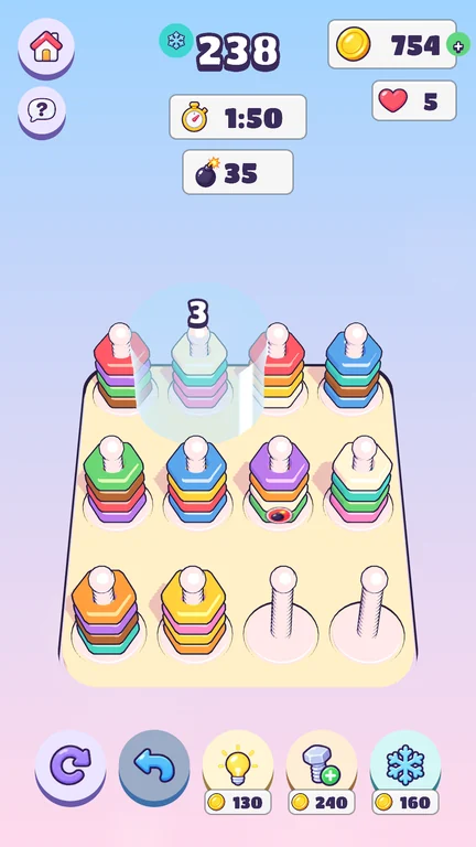 Schermata del gioco: Ordina i dadi