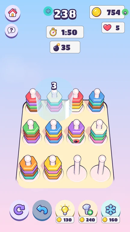 Tela do jogo: Ordenar porcas