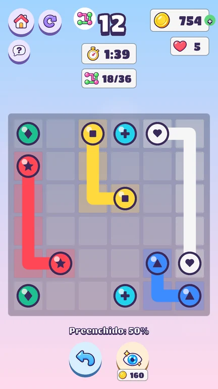 Tela do jogo: Ligar cores